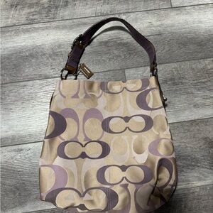 Coach Tan and Purple Shoulder Bag